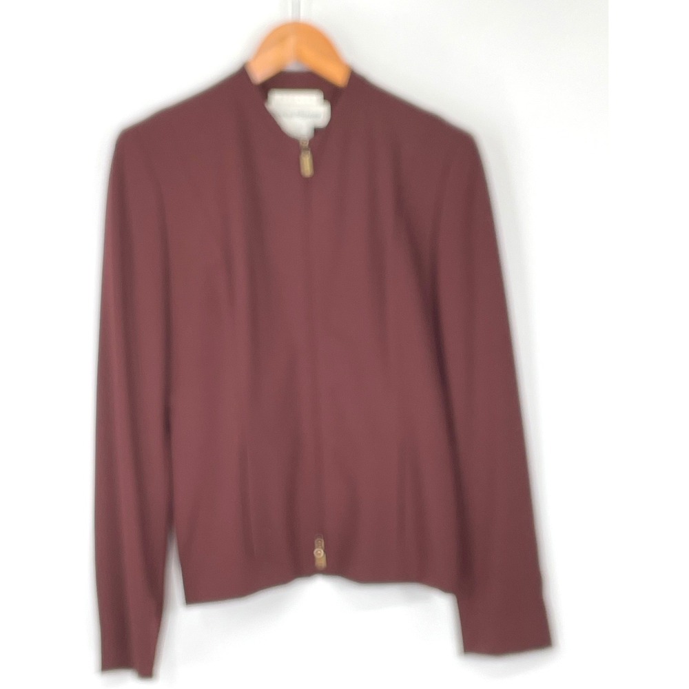 Rena Rowan Womens Blazer 4 Zip Up Burgundy Stretch Professional Jacket Pockets